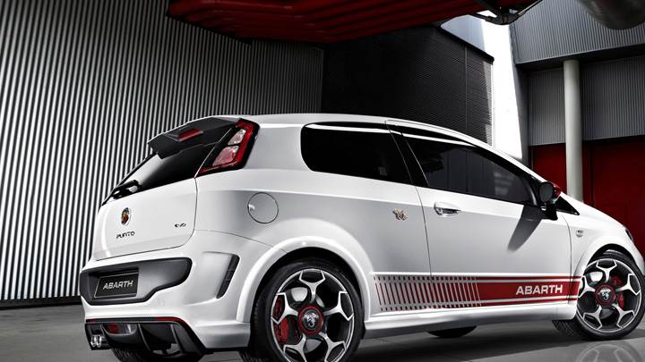 Side Pose Of 2010 Abarth Punto Evo In White